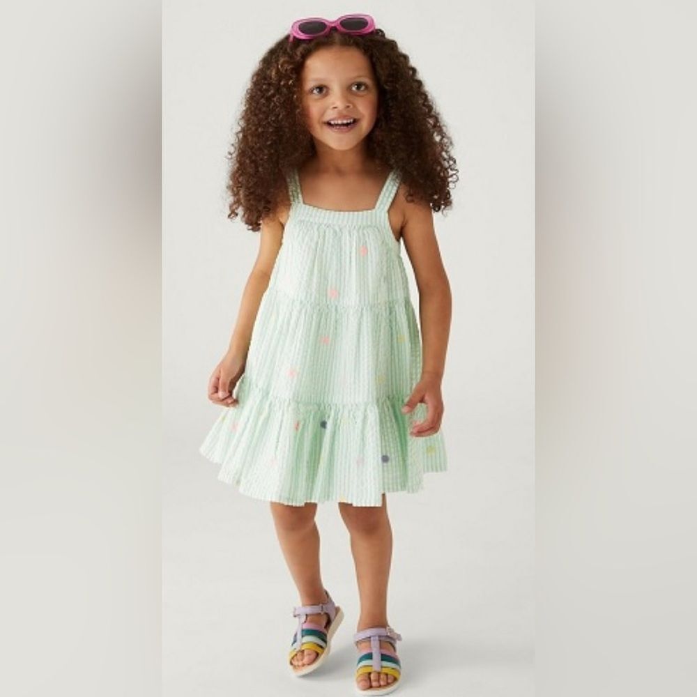 Blueberi Boulevard Green Checkered Kids Sundress with Floral Details